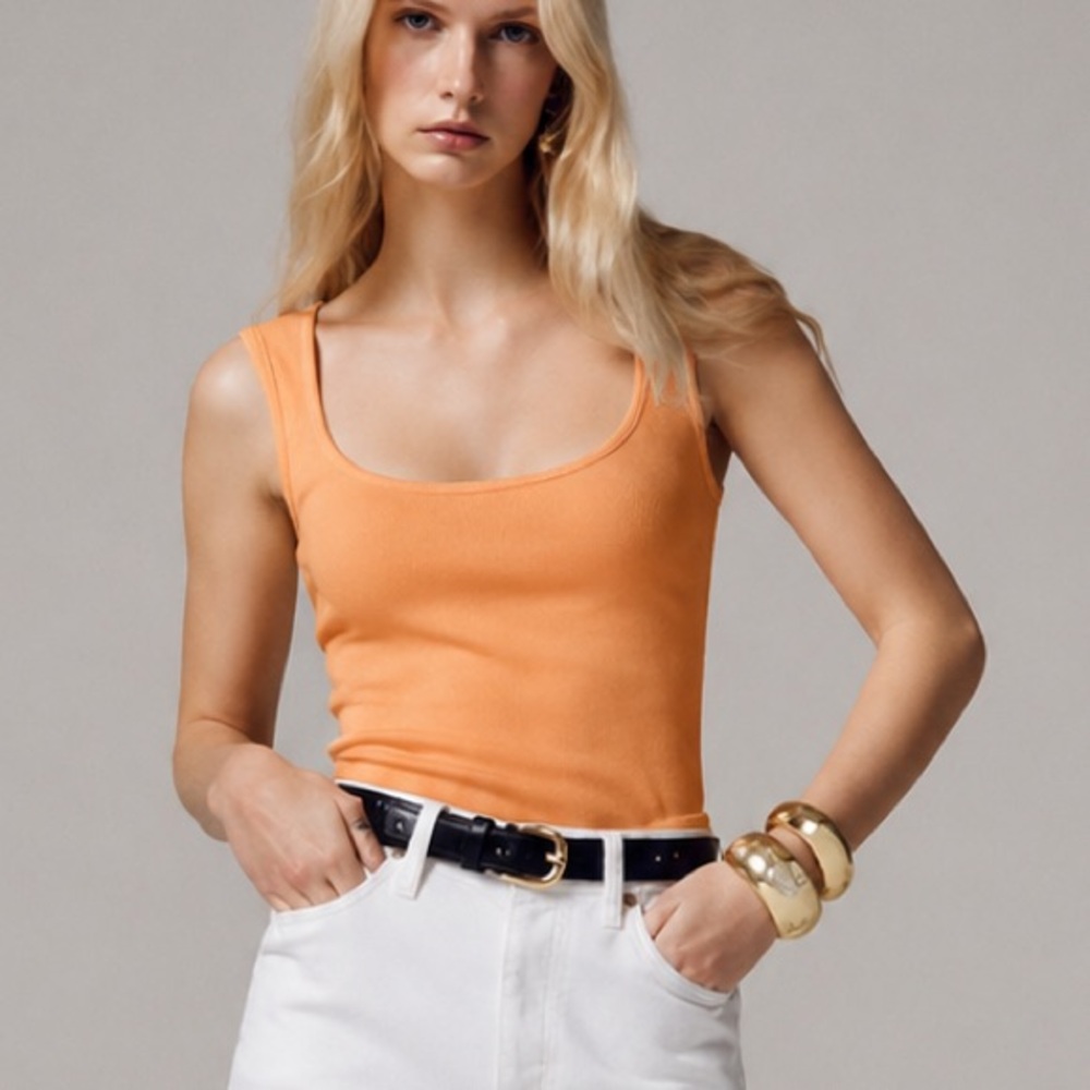 NWT J.Crew Ribbed Perfect-Fit Scoopneck Tank Top Orange Size S